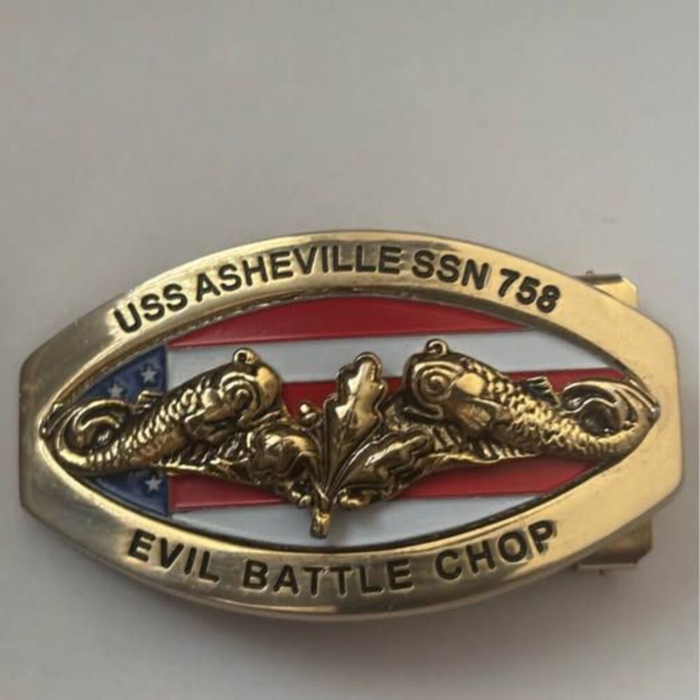 US Navy USS Asheville SSN-758 Submarine Enamel Belt Buckle – Evil Battle Chop
